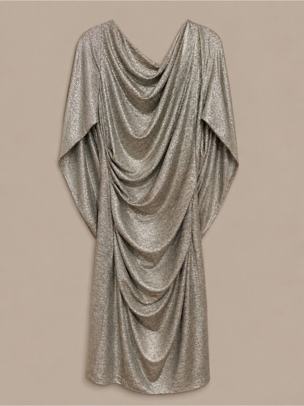 Betsy & Adam Metallic Cape Dress Draped Back Cocktail Party Dress